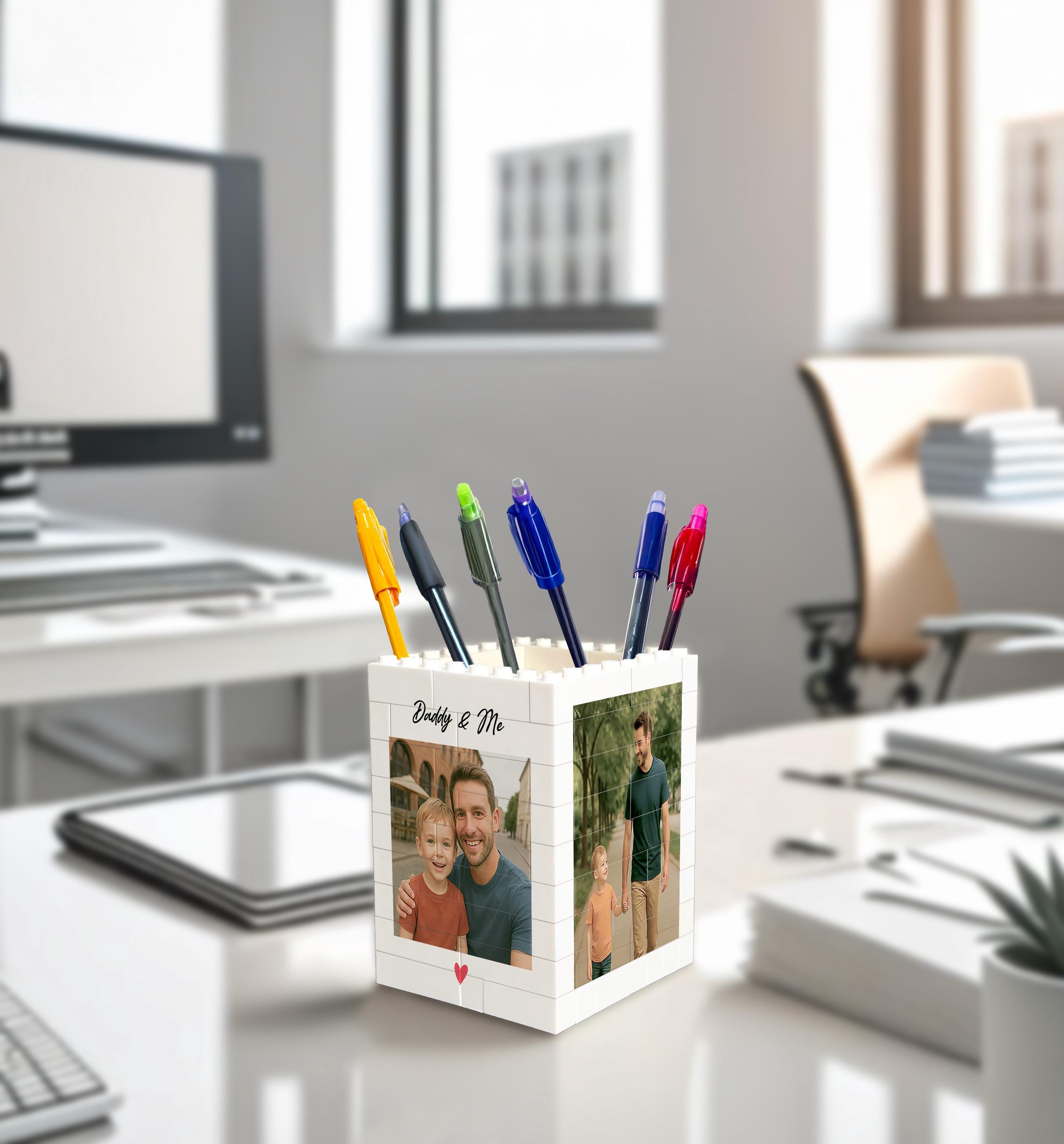 Personalised Daddy & Me LEGO Pencil Pot – Custom Desk Tidy Gift for Father’s Day