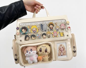 Pink Ita Bag Crossbody, Anime Messenger Tote, Pin Display Bag