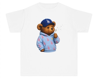 Teddy Bear in Blue Hoodie Youth T-Shirt