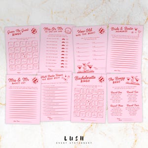 Hand Drawn Bachelorette Games Bundle, Retro Bachelorette Party Games Templates, Illustrated Bridal Shower Games, Pink & Red Hens Games Pack
