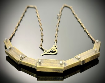 Mixed Metal Kinetic Rectangles Necklace, Edgy Architectural Geometric Statement Necklace, Industrial Post Apocalyptic Brutalist- Urban Decay