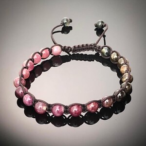 Watermelon Tourmaline Adjustable Bracelet, Ombre Pink Green Gemstone Hand Knotted Macrame Bracelet, Minimalist Layering Stacking Bracelet