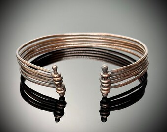 Copper Wire Bracelet, Hammered Oxidized Copper Cuff, 5 Strand Pinned Copper Cuff, Casual Rustic Bohemian Western Copper Statement Bracelet