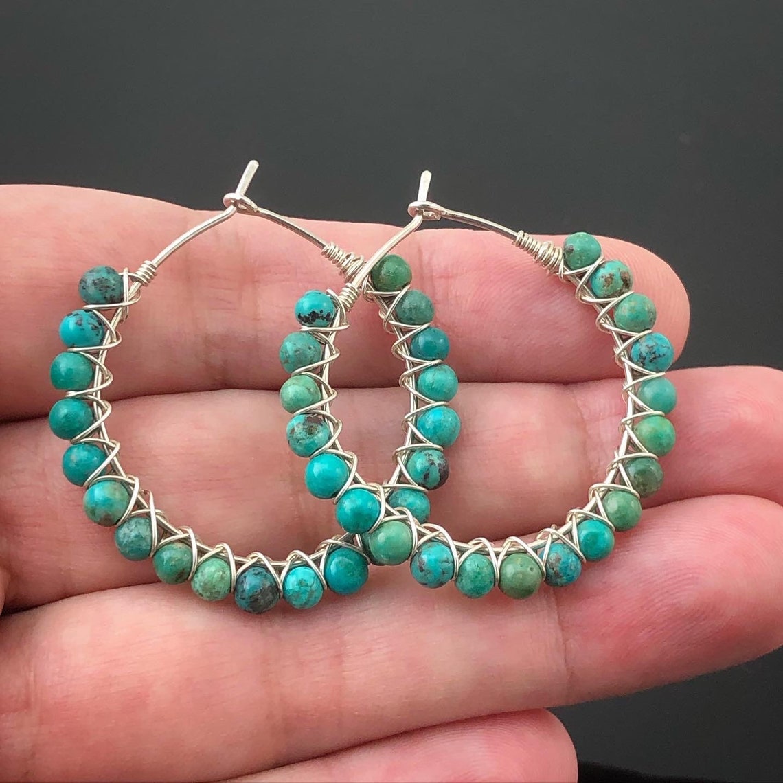 Emile Blue Turquoise Sterling Silver Hoop Earrings