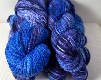 Blue and Purple Hand Dyed 10ply Aran Weight Merino Wool 166 Metres