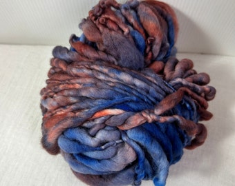 Blue, Rust, Orange Hand Spun Hand Dyed Merino Chunky 50 Metres Feltable