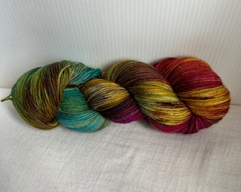 Pink, Green, Gold, Teal Hand Dyed 4ply Sock Wool/Nylon Yarn 400 Mtrs  100gms