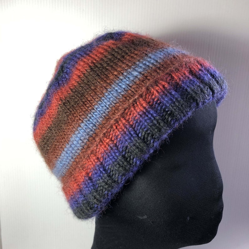 Stripe Handknit Wool Adult Beanie