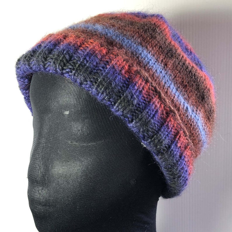 Stripe Handknit Wool Adult Beanie