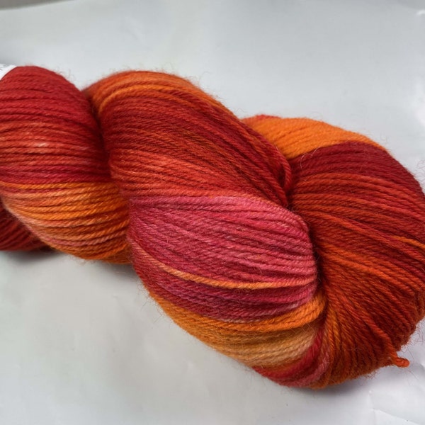 Red and Orange Hand Dyed 4ply Sock Wool/Nylon Yarn 400 Mtrs  100gms