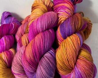 Orange, Violet, Pink, Red  Dyed 8ply DK Merino Wool  225 Metres
