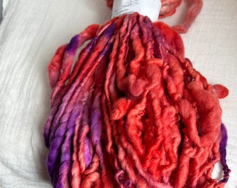 Red and Violet Hand Spun Hand Dyed Merino Chunky 50 Metres Feltable