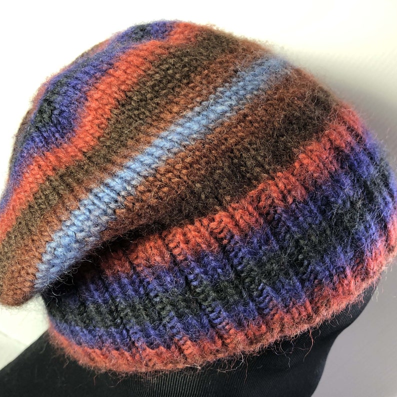Stripe Handknit Wool Adult Beanie