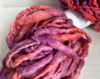 Mauve, Red, Pink Hand Spun Hand Dyed Merino Chunky 50 Metres Feltable