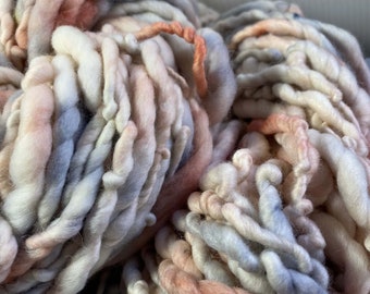 Apricot and Grey Hand Spun Hand Dyed Merino Chunky 50 Metres Feltable