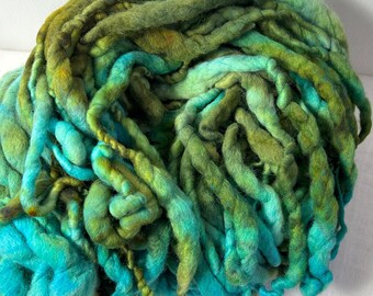 Teal and Green Chunky Merino  Hand spun, Hand dyed Yarn 50 Metres