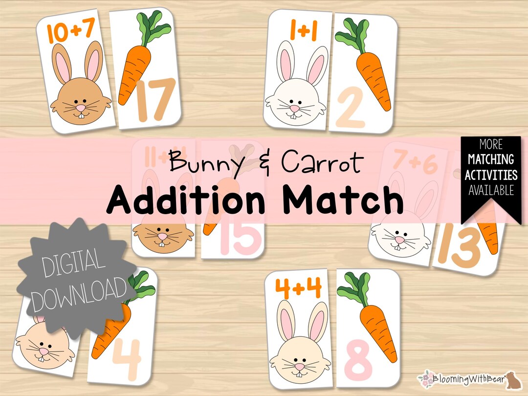 Addition Match Bunny | Counting to 20 | Easter Spring Matching | Number ...