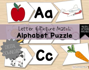 Rompecabezas con imágenes del alfabeto / Combinación de letras / Fonética / Imprimible para preescolar / ABC / Educación en el hogar / Montessori / Educación