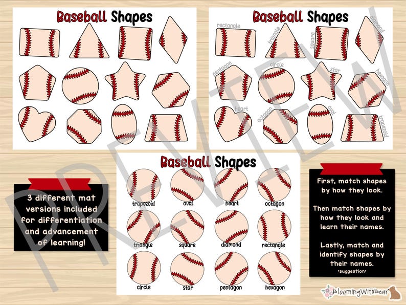 Baseball Shapes Matching Activity: Preschool Printable (digital ...