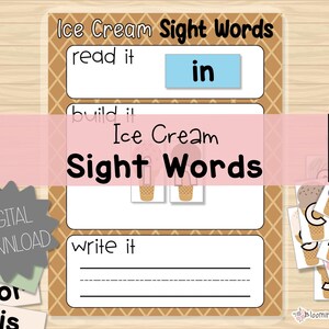 Palabras a la vista Helado / Leer, construir y escribir / Aprender a leer / Reconocimiento de letras de palabras / Preescolar, jardín de infantes / Montessori / Educación en el hogar