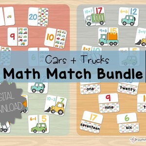 Number Match Cars + Trucks Bundle | Counting to 20 | Matching | Number Identification | Number Recognition | Number Sense | Montessori