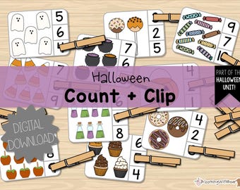 Activité d'Halloween : Compter et découper | Jeu d'apprentissage imprimable (Téléchargement numérique)