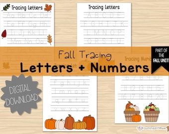 Buchstaben und Zahlen im Herbst | Handschrift-Übungsarbeitsblatt | Alphabet | Schreiben lernen | Vorschule-K Printable | Heimatschule