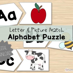 Rompecabezas con imágenes del alfabeto / Combinación de letras / Fonética / Imprimible para preescolar / ABC / Educación en el hogar / Montessori / Educación