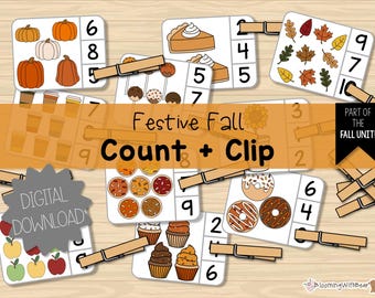 Activité de comptage et de découpage d'automne | Document imprimable pour l'école à la maison (téléchargement numérique)