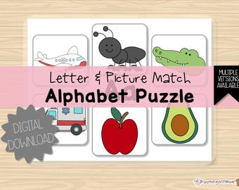 Rompecabezas con imágenes del alfabeto / Combinación de letras / Fonética / Imprimible para preescolar / ABC / Educación en el hogar / Montessori / Educación