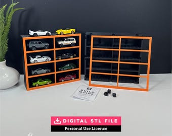 1:64 Diecast Display STL | 8-Car Hot Wheels & Matchbox Wall Mount | Modular 3D Print File
