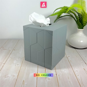 Geometric Panel Tissue Box Cover – Modern Cube Tissue Holder – Minimalist Bathroom or Office Decor