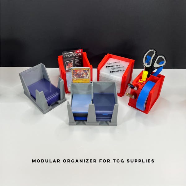TCG Shipping Prep Station | Modular Trading Card Desk Organizer | Top Loader Holder