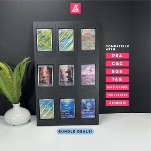 Modular Trading Card Wall Display – Fits Top Loaders, Magnetic Cases (35pt), Psa, Cgc, Bgs, Tag, & Jumbo cards. Bundle discount! 30+ colors