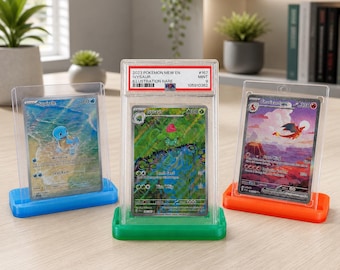 Custom Trading Card Stand | Universal Card Display Holder | 3D Printed Pokemon, Sports & TCG Stand | Color and Text Options