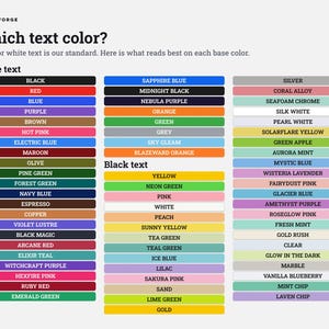 Może przedstawiać: Tabela kolor&oacute;w zatytułowana Which text color? zawierająca trzy kolumny prostokątnych pr&oacute;bek. Lewa i środkowa kolumna przedstawiają kolory z białym tekstem, natomiast prawa kolumna pokazuje kolory z czarnym tekstem.