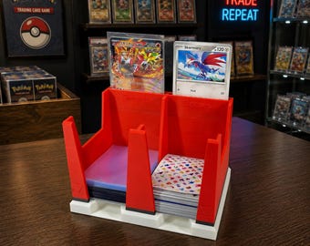 Dispensador de fundas dobles TCG / Porta fundas para monedas y mazos / Organizador de escritorio para clasificación de cartas