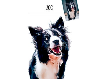 Personalized dog illustration, dogs cats wall art, gift, birthday, Christmas, memorial pet deceased, dog portrait