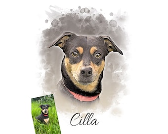 Pet Portrait, Watercolor Animal Poster, Digital, Pet Portrait, Pet Keepsake, Pet Gift, Portrait Dog, Pet Picture