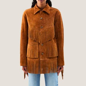 Western Brown Suede Fringe Jacket - Bohemian Leather Jacket Women - Relaxed Fit Suede Coat - Cowgirl Shirt Jacket - Streetwear Tassel Jacket