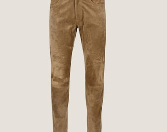 Pantalones de ante color canela para hombre, hechos a mano – Pantalones vaqueros ajustados