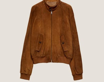 Men's Brown Goatskin Suede Bomber Jacket - Handmade Streetwear Coat