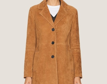 Brown Suede Coat Women Goatskin | Leather Blazer Style Jacket, Handmade