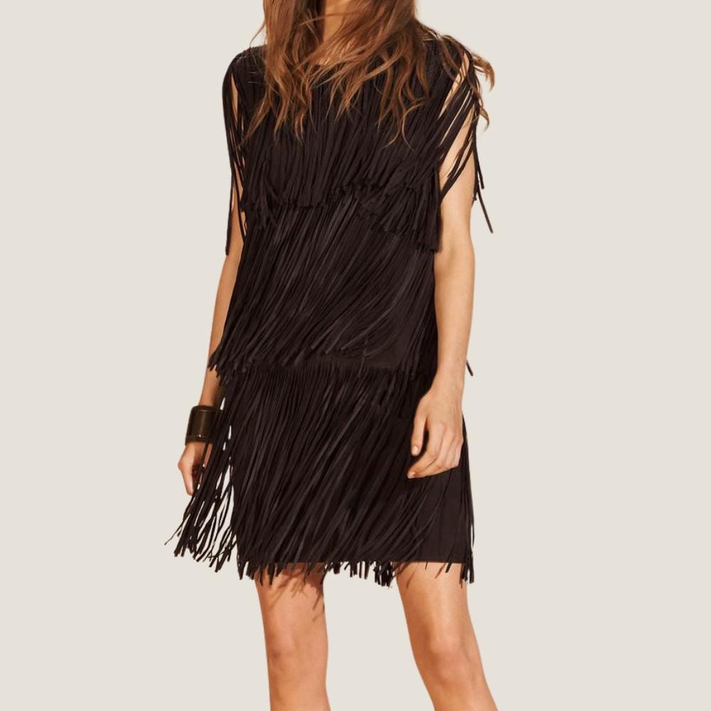brown fringe mini dress Idyllwind Women's Tina Faux Suede Fringe Mini Dress