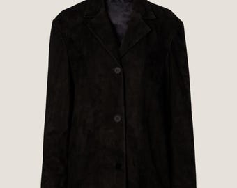 Handmade Black Goatskin Suede Blazer - Satin Lined Jacket