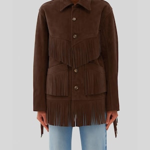 Dunkelbraune Wildleder Fransen Jacke - Damen Western Lederjacke - Handgefertigte Wildleder Fransen Mantel - Cowgirl Shirt Jacke - Fashion Oberbekleidung