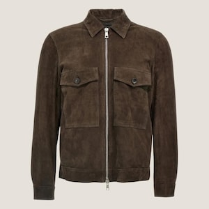 Coffee Brown Suede Zip Up Jacket Men – Western Leather Bomber Jacket – Handmade Streetwear Jacket - Boho Winter Outfit Fashion Jacket