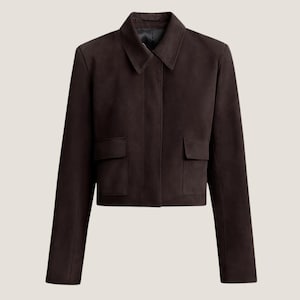 Chocolate Brown Suede Jacket For Women – Handmade Minimalist Short Coat – Cropped Leather Jacket Women - Fashion Streetwear Outfit Jacket