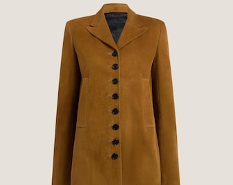 Brown Goatskin Suede Blazer - Handmade Tailored Coat with Satin Lining