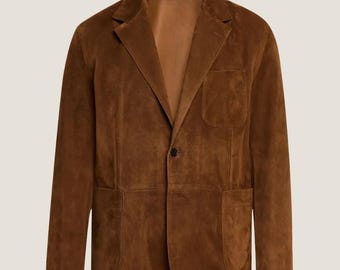 Handmade Brown Suede Blazer - Men's Tailored Fit Jacket
